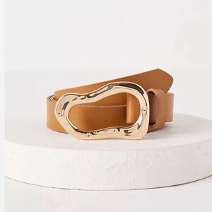 Linea Pelle Sculptural Buckle Leather Belt Anthropologie Brown Size Medium